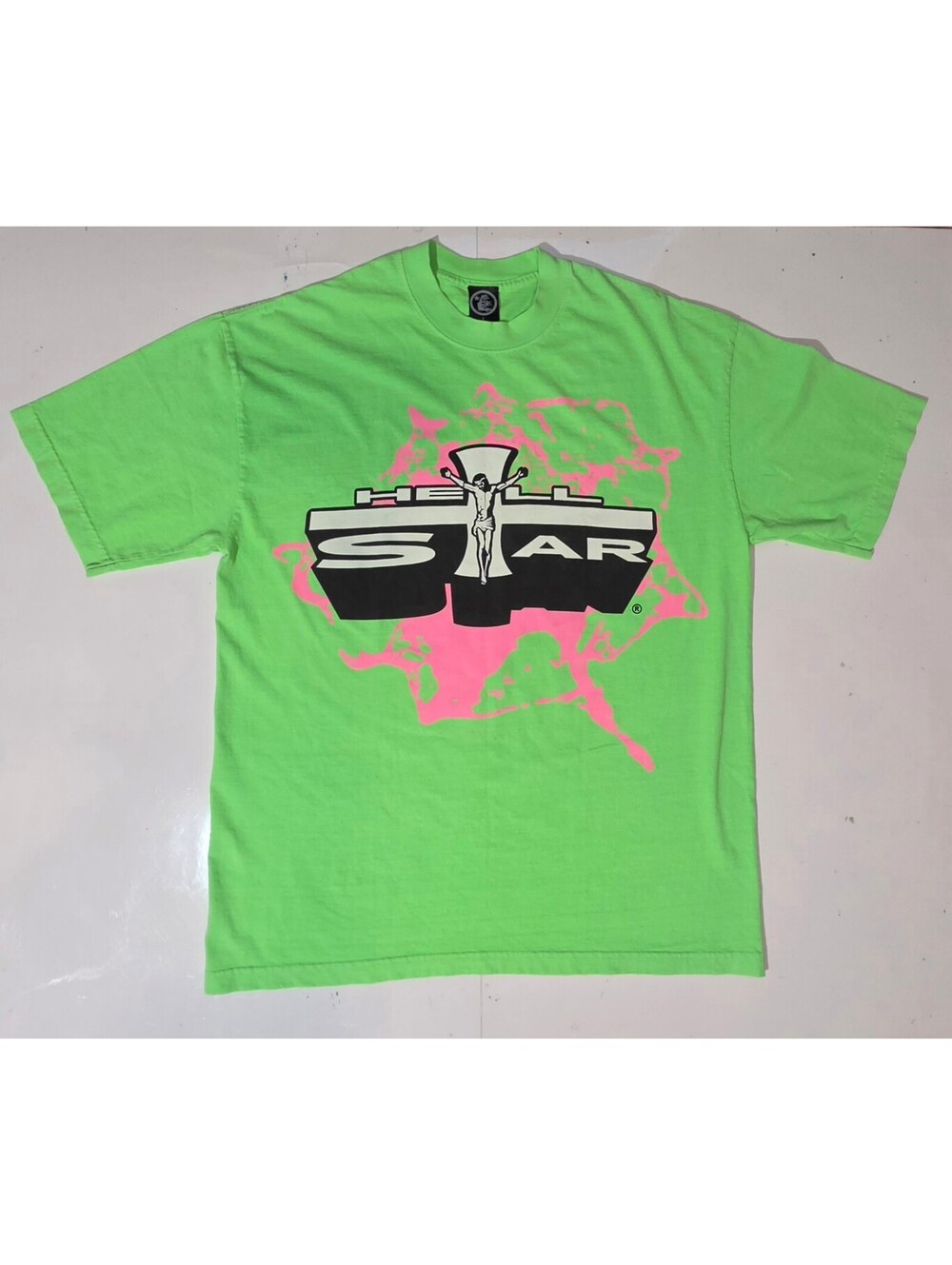 HELLSTAR Path To Paradise Tee Neon Green Pink Size L Made in Los Angeles